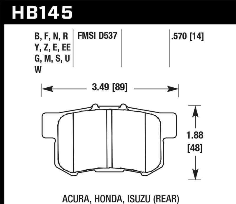 Hawk Hp Plus Street Rear Brake Pads For 06-11 Civic Si / 97-01 Integra Type-R / 02-06 Rsx / 04-08 Tsx / 03-07 Honda Accord / 97-01 Prelude / S2000 | Hb145n.570 2