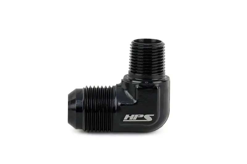 Hps Performance 90 Degree An Flare -3 To 1/8" Npt Adapter, Aluminum, Black 1