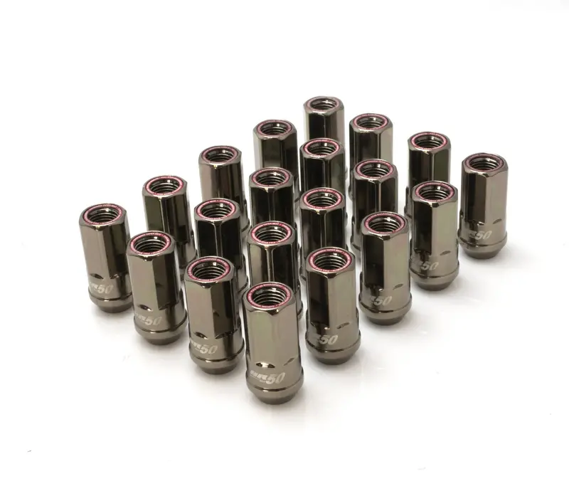 Wheel Mate Muteki Hr50 Open End Lug Nuts - Titanium Chrome W/ Red Ring 14X1.50 1