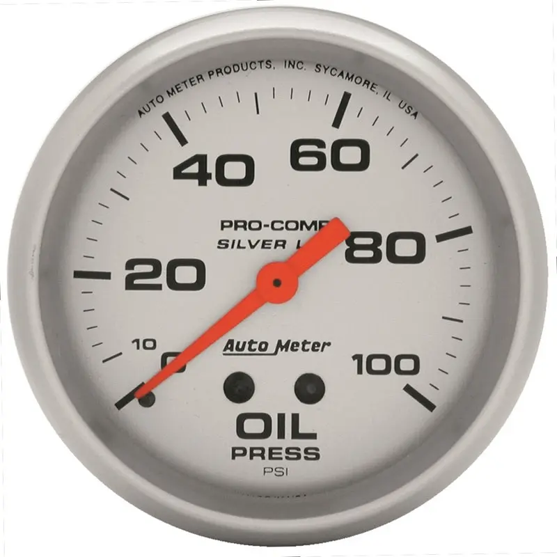 Autometer Ultra-Lite 2.625-Inch Liquid-Filled Mechanical Oil Pressure Gauge – 0–100 Psi, Silver Dial 1