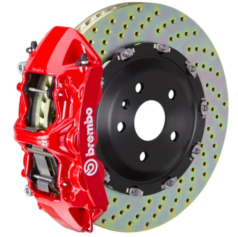 Brembo Front Big Brake Kit For 2008–2009 Pontiac G8: 6-Piston Calipers, 365X34Mm Drilled Two-Piece Rotors (Red) 1