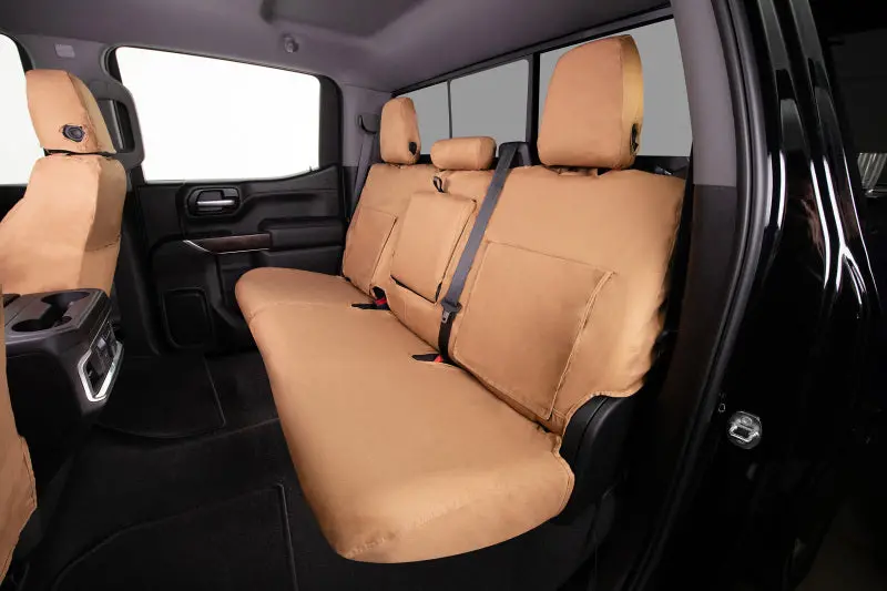 Covercraft Seatsaver Custom Seat Covers For 2021–2023 Chevrolet Tahoe – Second Row, Polycotton Blend, Tan 1