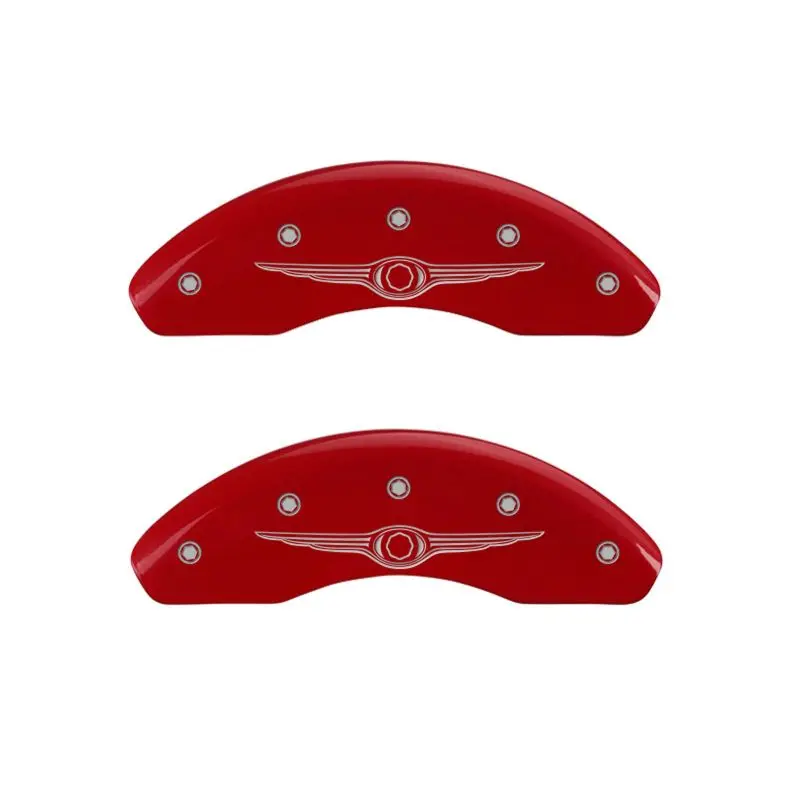 Mgp Engraved Caliper Cover Set – Front & Rear, Style 1 Design, Red Finish With Silver Chrome Accents 1
