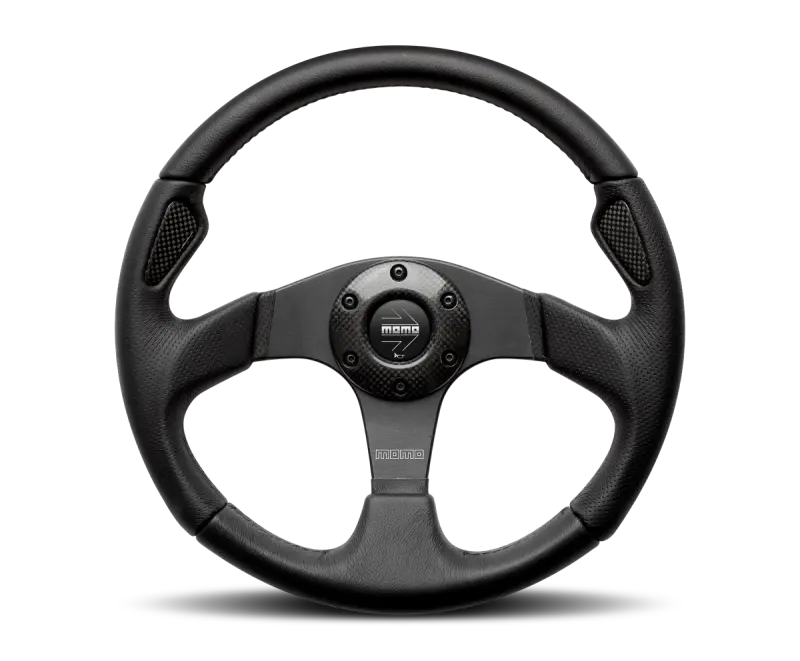 Momo Jet Airleather Steering Wheel – 350Mm Diameter, Black Leather Trim With Black Spokes 1