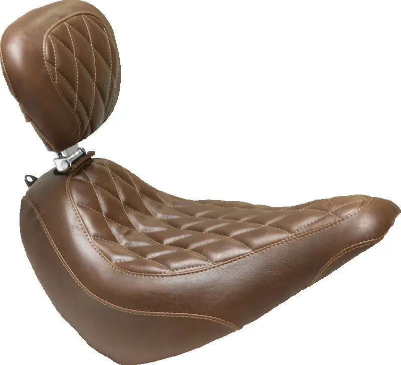 Mustang 18-21 Harley Softail Slim Wide Tripper Solo Seat W/Driver Backrest Diamond - Brown 1